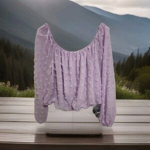 Audrey Parks  Francesca's Puff Crop Elastic Purple Top  Off Shoulder LG Y2K Chif